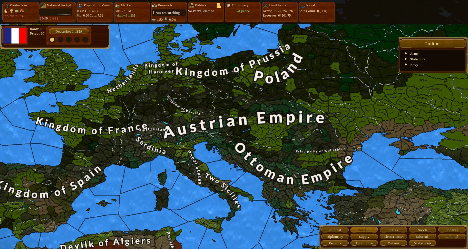 Terrain map of Europe with nation names arced across the continent
